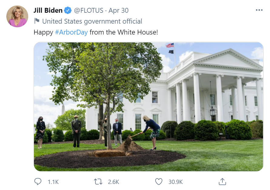 First Lady Jill Biden shares Arbor Day greeting from White House