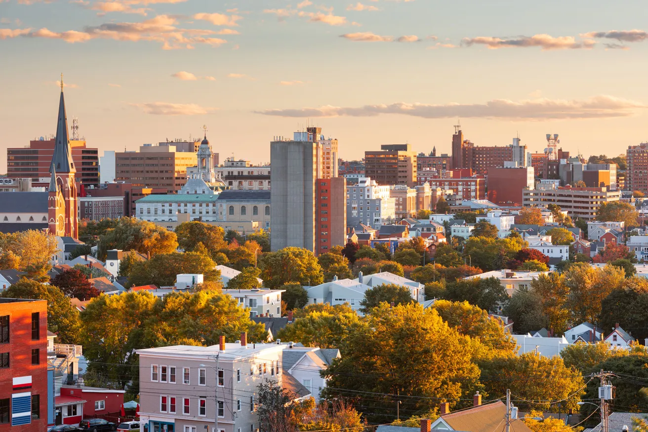 downtown portland maine at sunset