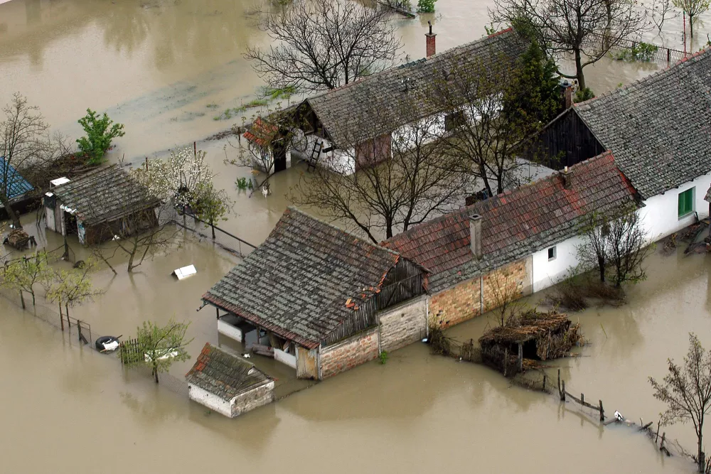 neighborhood of houses flooded from natural disaster